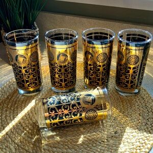 (5) Vintage Libbey Prudential Black and Gold Glasses - 1960s